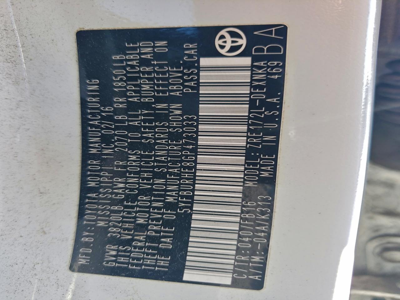 2016 TOYOTA COROLLA L photo 12