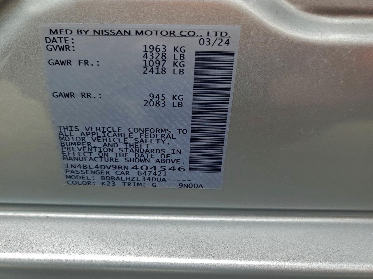 2024 NISSAN ALTIMA SV photo 12