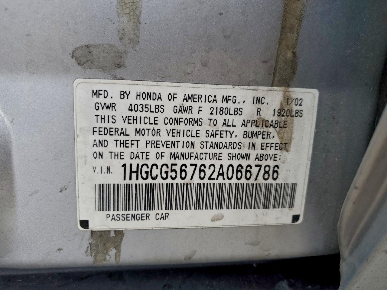 2002 HONDA ACCORD SE photo 12