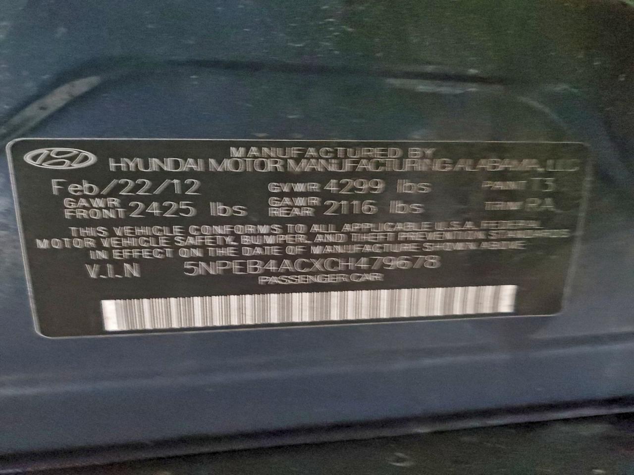 2012 HYUNDAI SONATA GLS photo 12