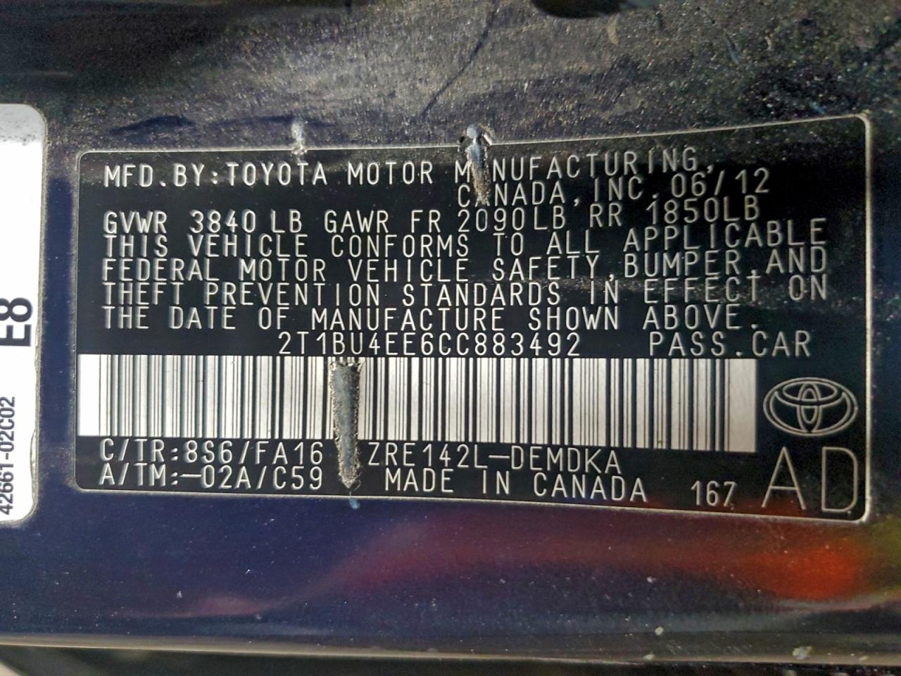 2012 TOYOTA COROLLA BASE photo 13