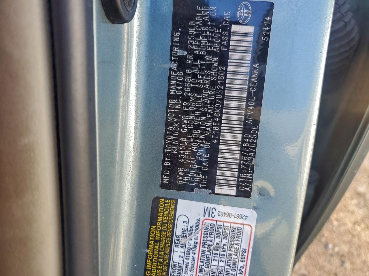 2007 TOYOTA CAMRY CE photo 12
