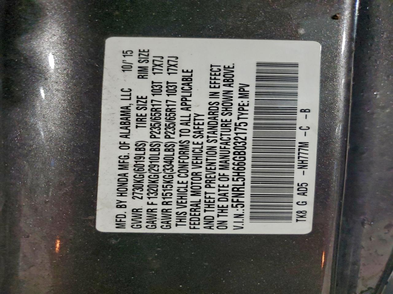 2016 HONDA ODYSSEY EXL photo 13