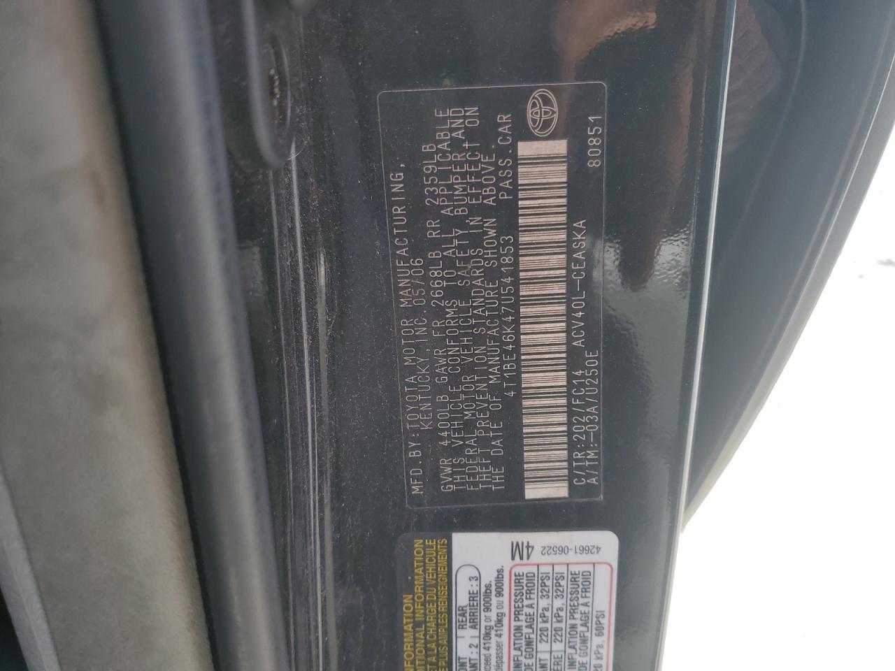 2007 TOYOTA CAMRY CE photo 12