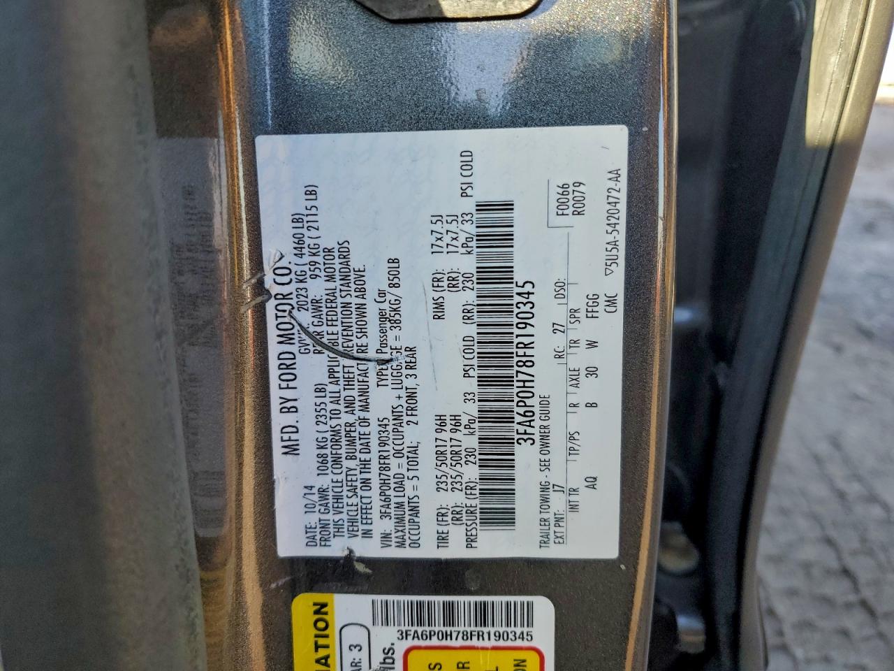 2015 FORD FUSION SE photo 12