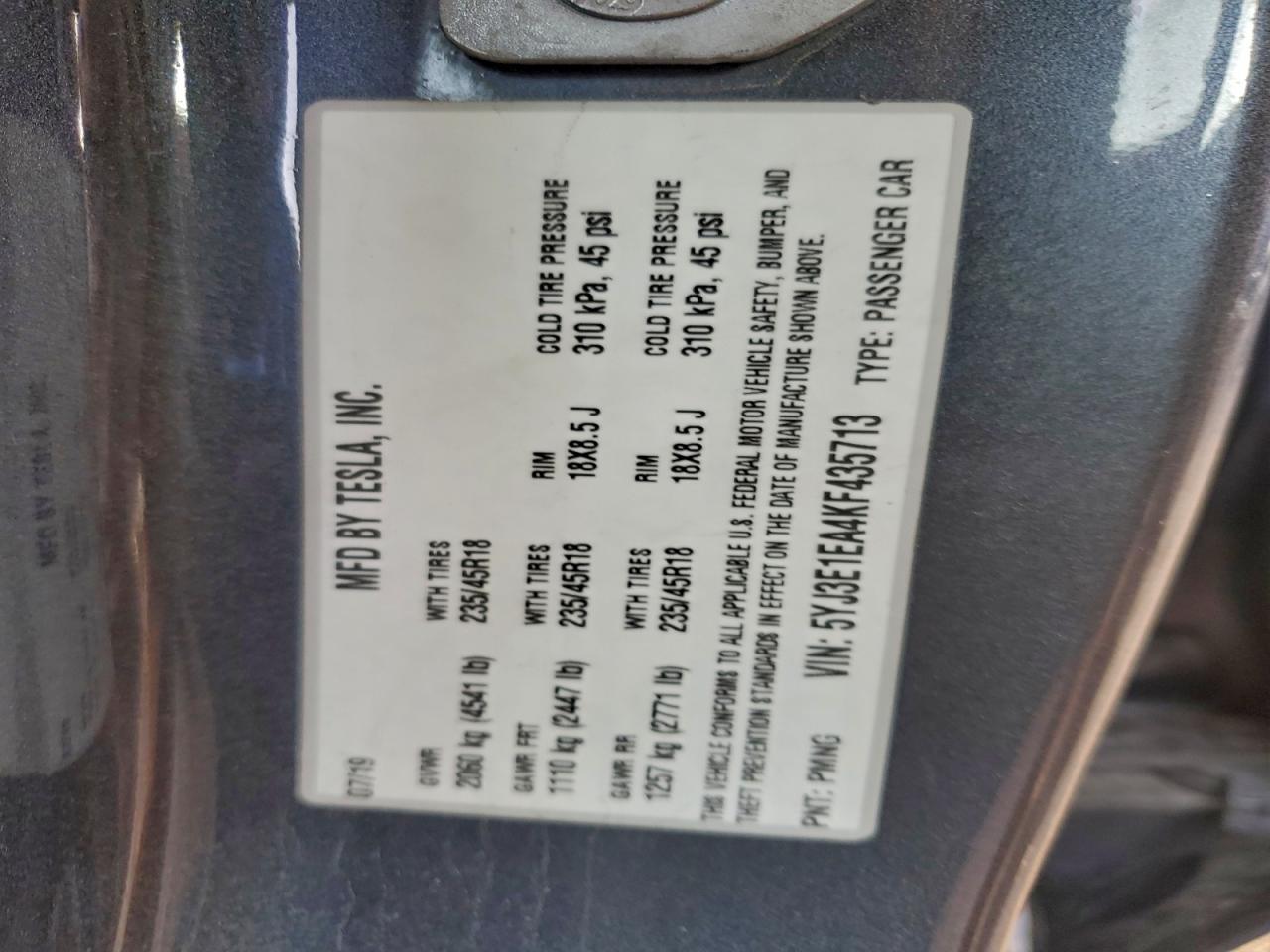 2019 TESLA MODEL 3 photo 12