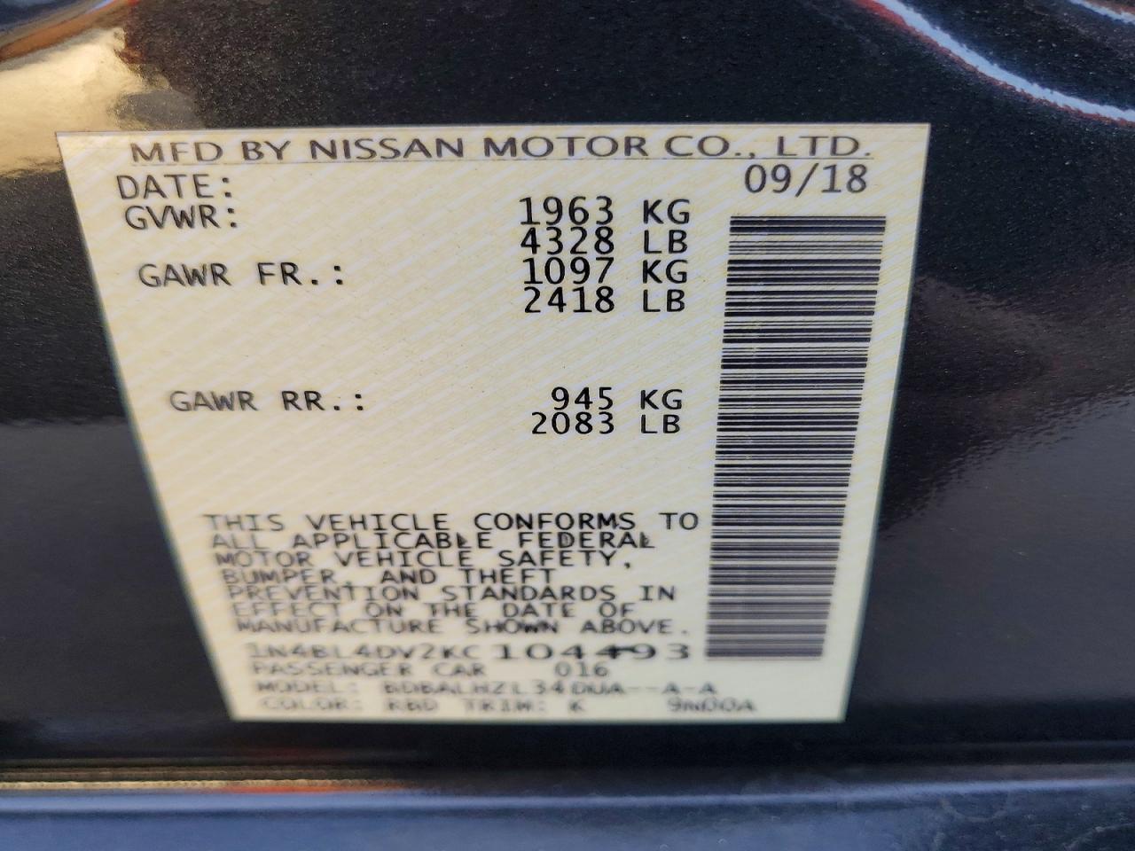 2019 NISSAN ALTIMA 2.5 SV photo 13