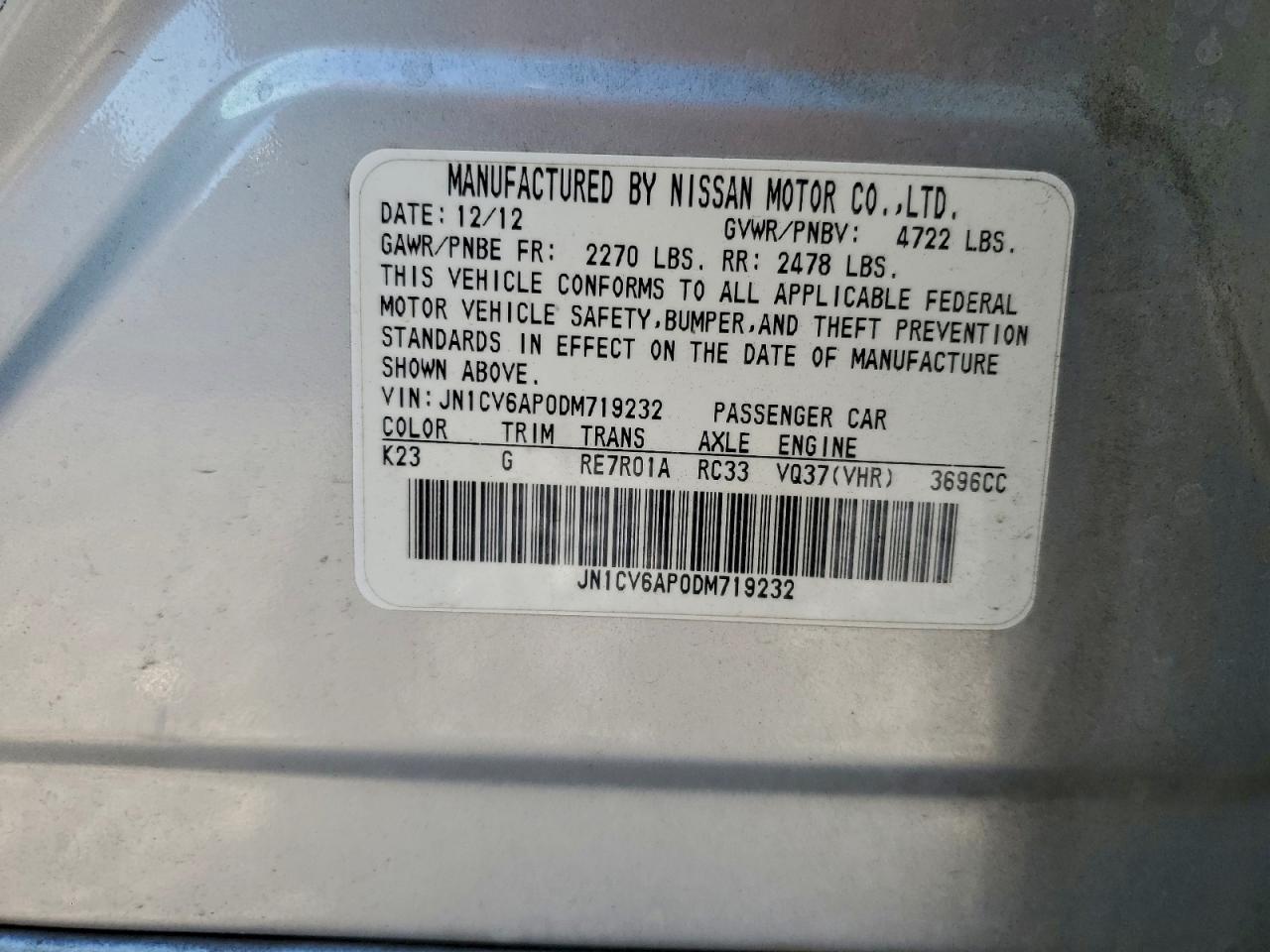 2013 INFINITI G37 BASE photo 13