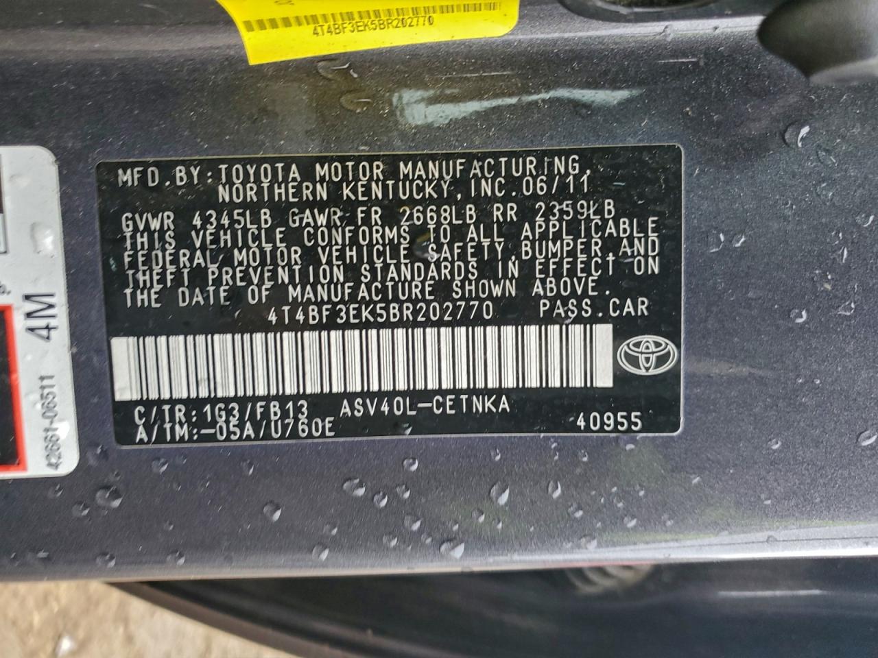 2011 TOYOTA CAMRY BASE photo 23