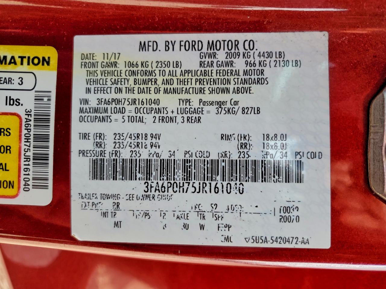 2018 FORD FUSION SE photo 12