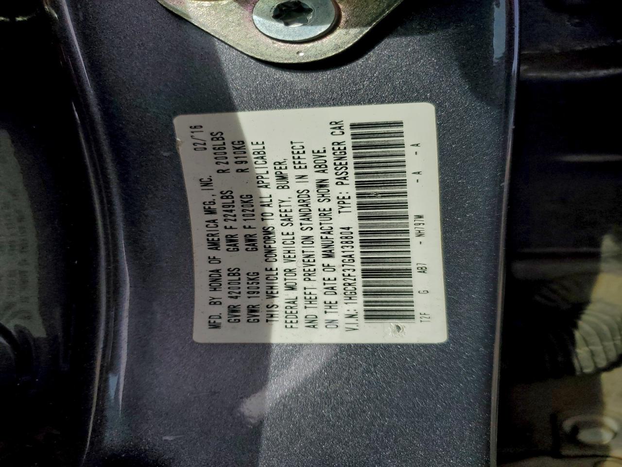 2016 HONDA ACCORD LX photo 13