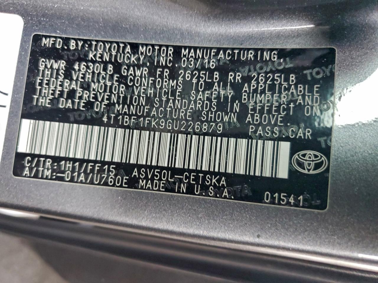 2016 TOYOTA CAMRY LE photo 12