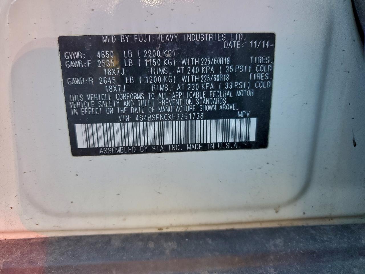 2015 SUBARU OUTBACK 3.6R LIMITED photo 12