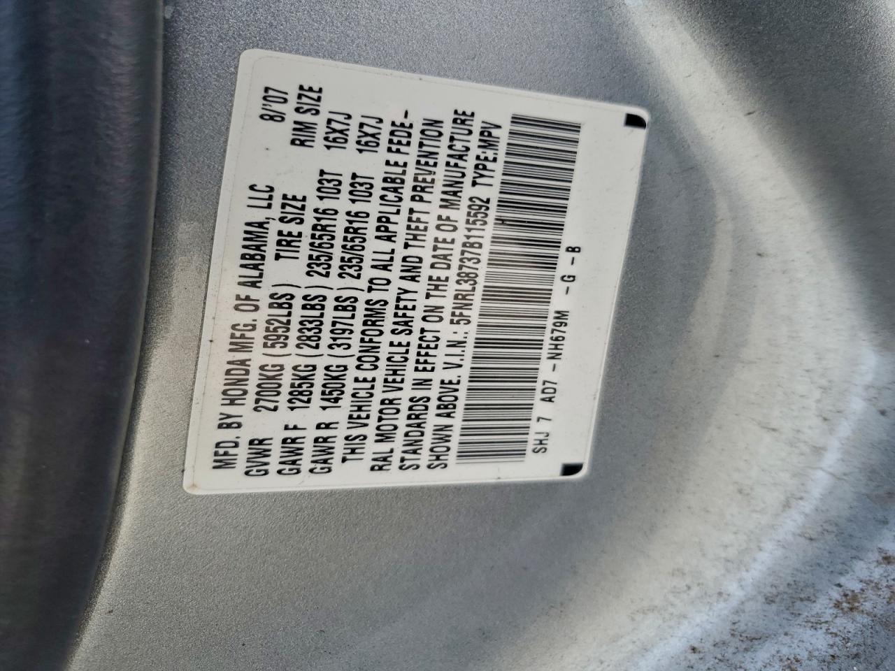 2007 HONDA ODYSSEY EXL photo 25
