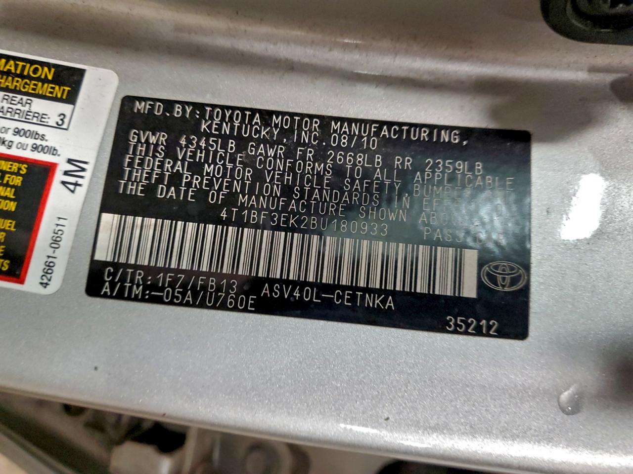 2011 TOYOTA CAMRY BASE photo 23