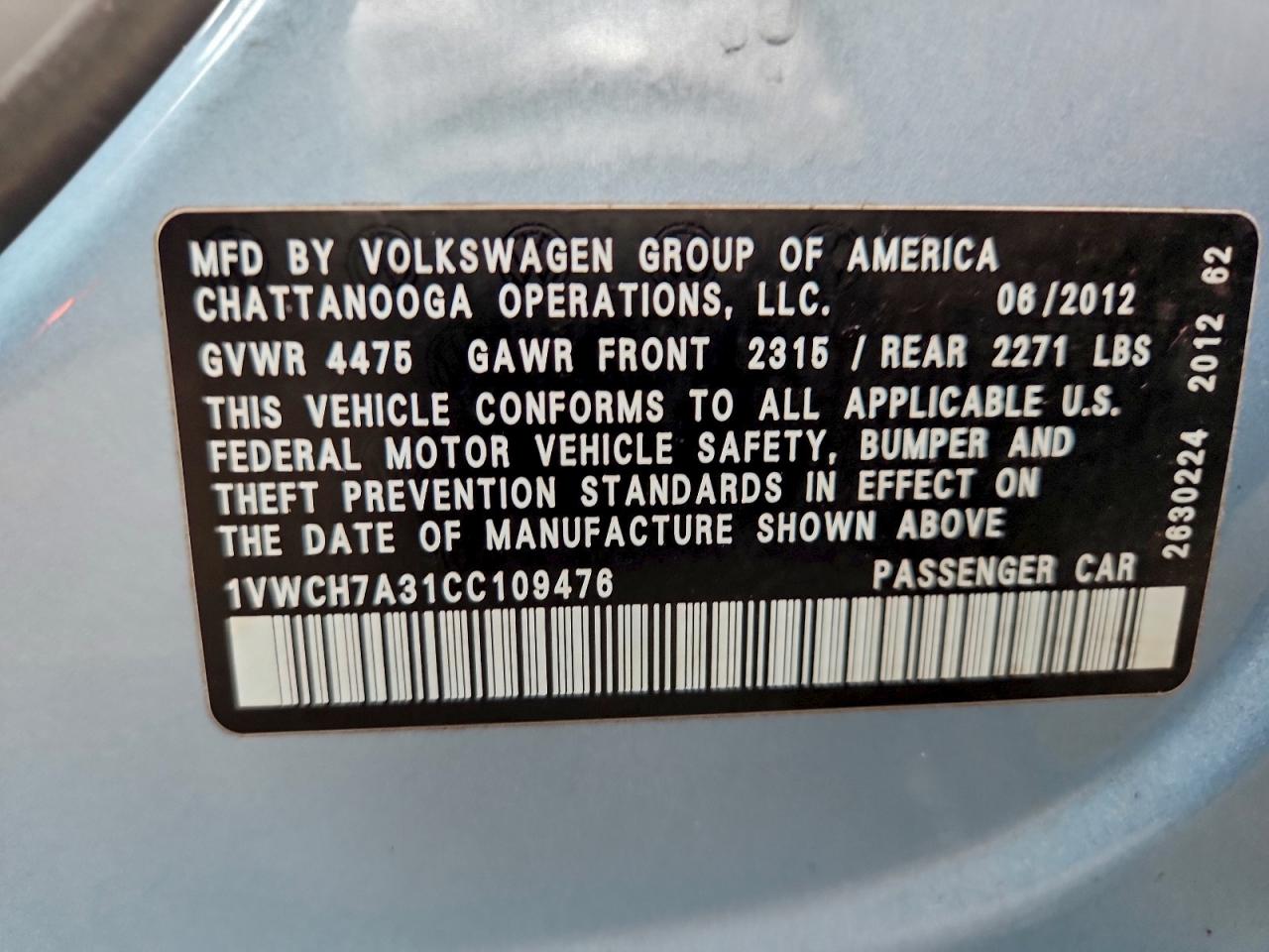 2012 VOLKSWAGEN PASSAT SEL photo 12