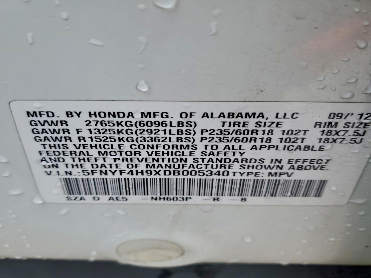 2013 HONDA PILOT TOURING photo 13