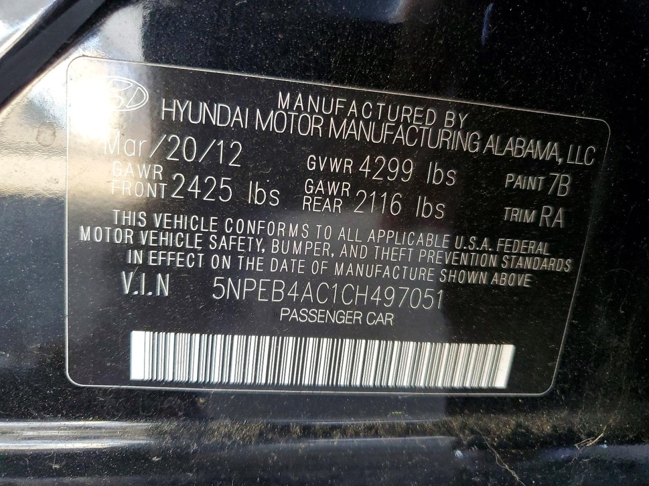2012 HYUNDAI SONATA GLS photo 12