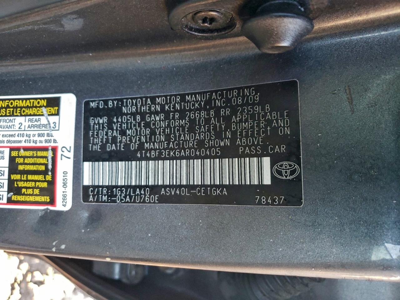 2010 TOYOTA CAMRY BASE photo 12