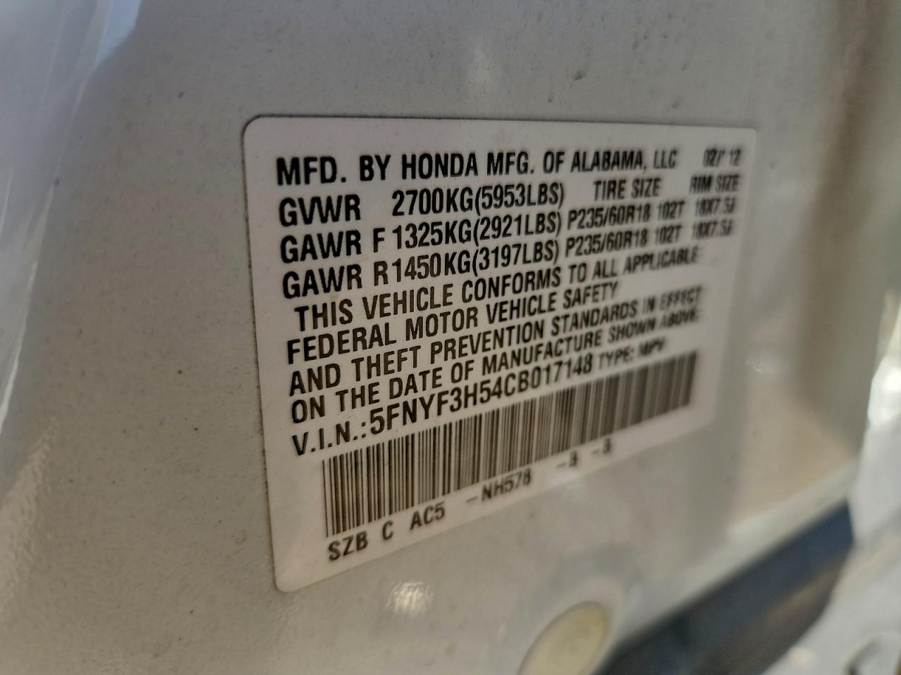 2012 HONDA PILOT EXL photo 25
