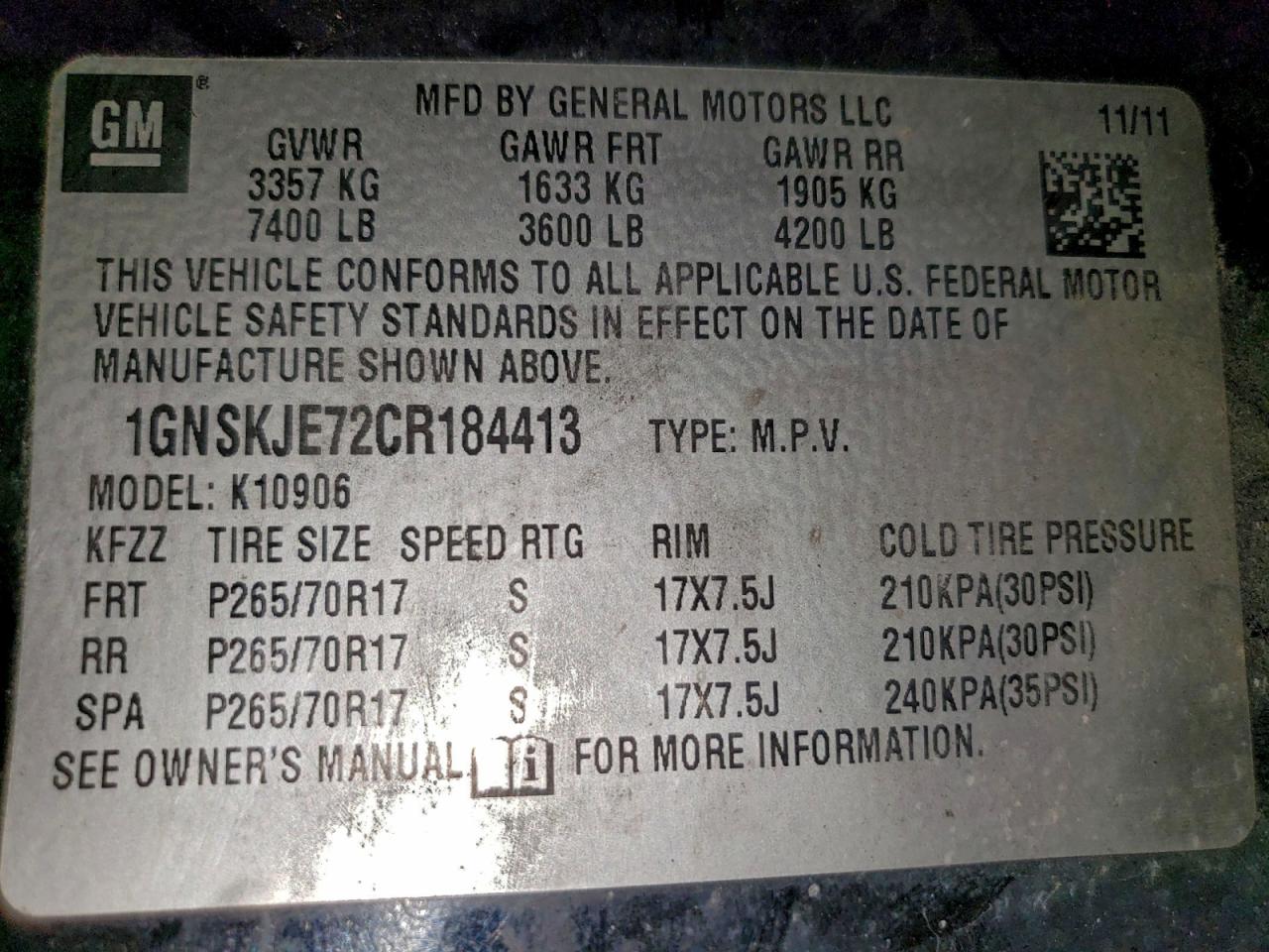 2012 CHEVROLET SUBURBAN K1500 LT photo 13