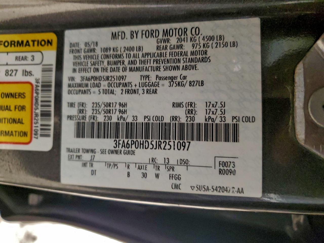 2018 FORD FUSION SE photo 12