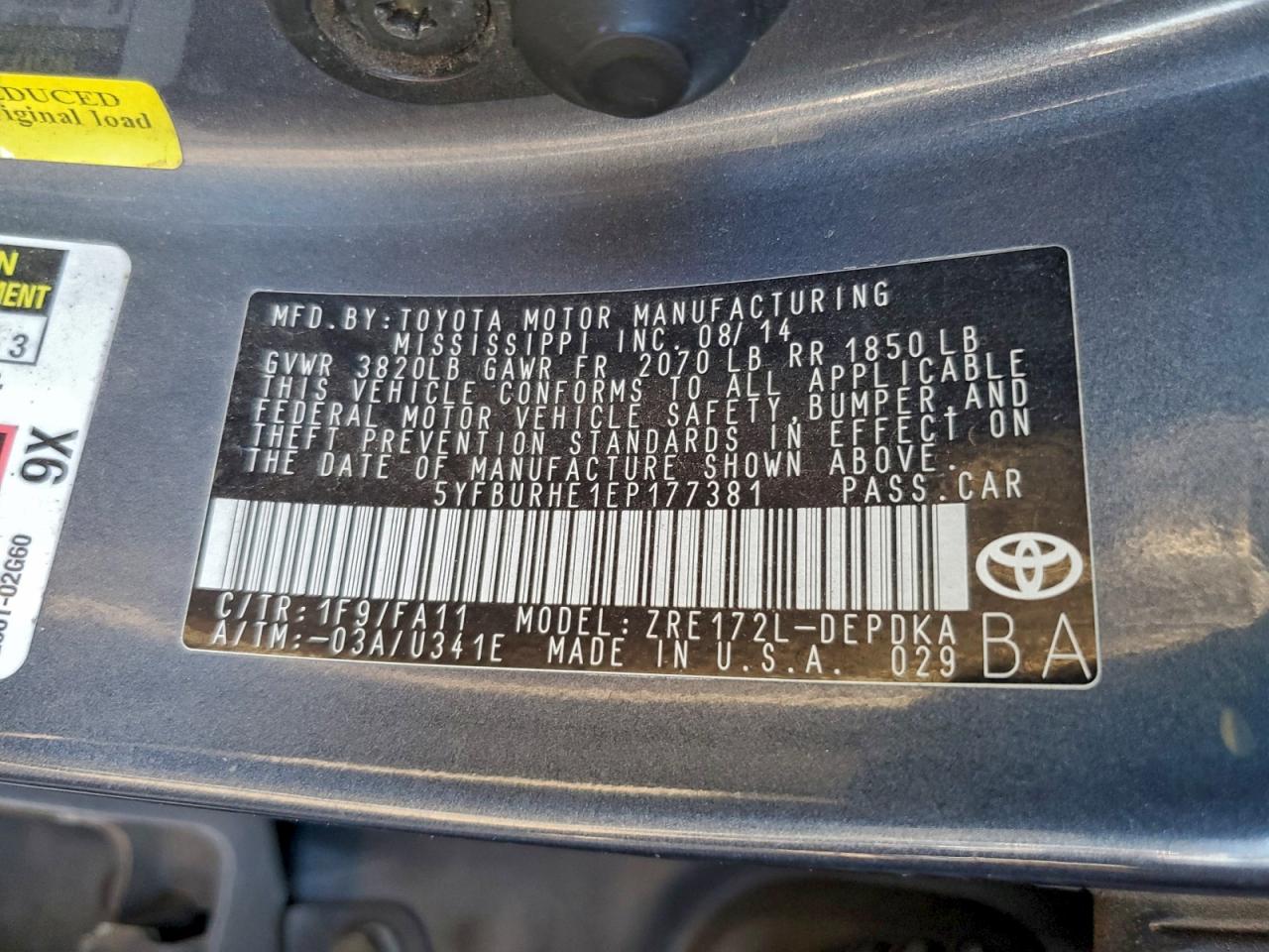 2014 TOYOTA COROLLA L photo 12