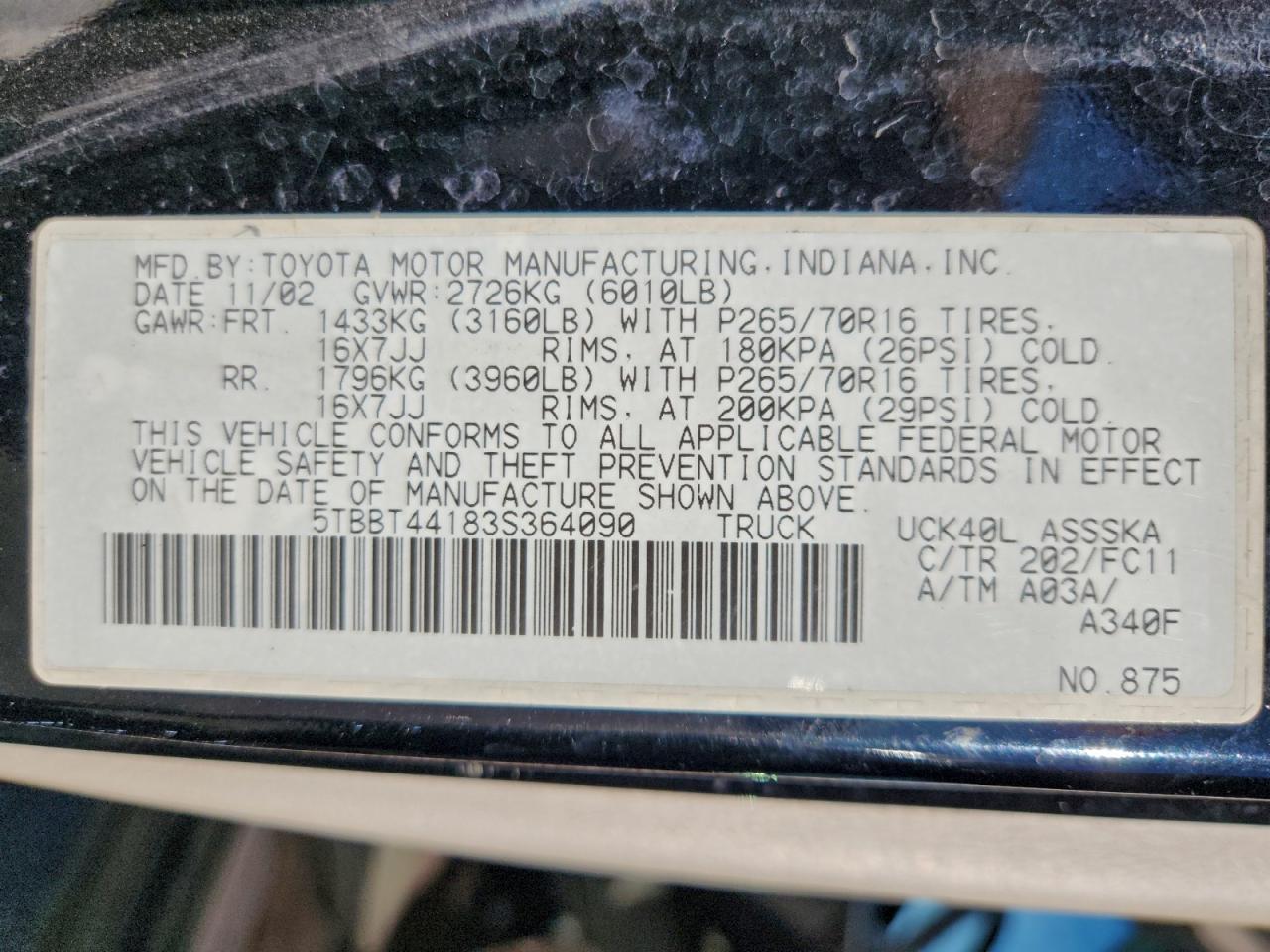 2003 TOYOTA TUNDRA ACCESS CAB SR5 photo 12
