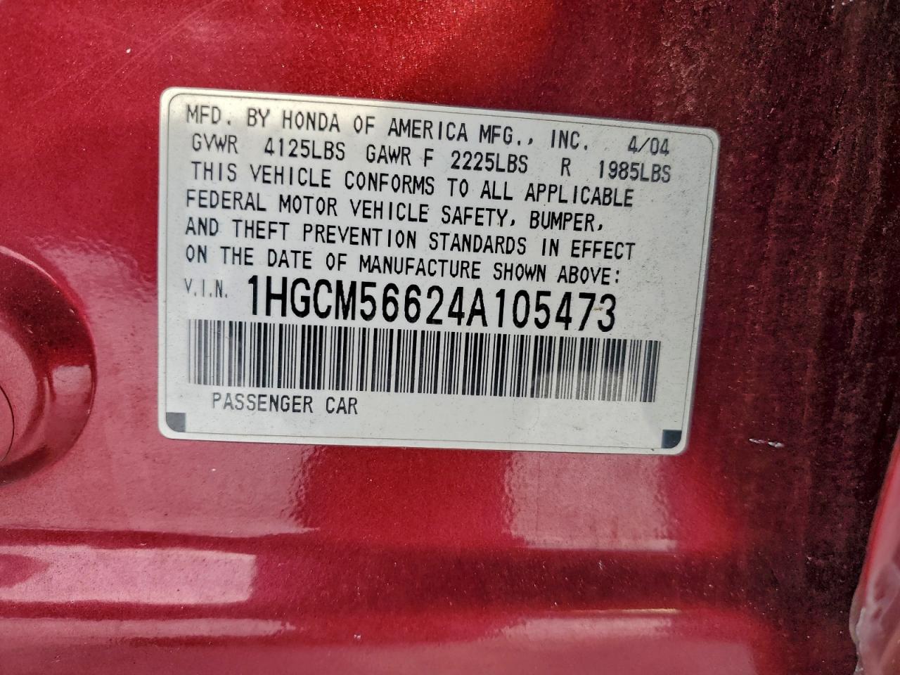 2004 HONDA ACCORD EX photo 12