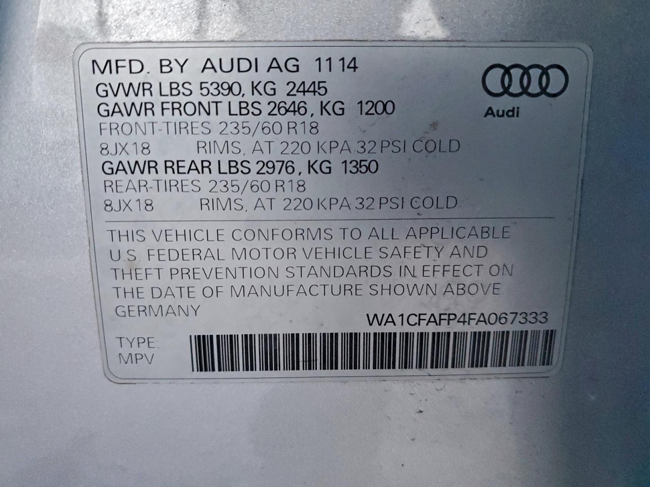 2015 AUDI Q5 PREMIUM photo 14