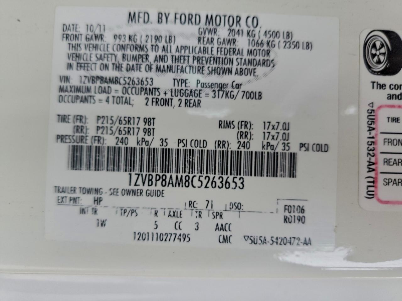2012 FORD MUSTANG photo 12