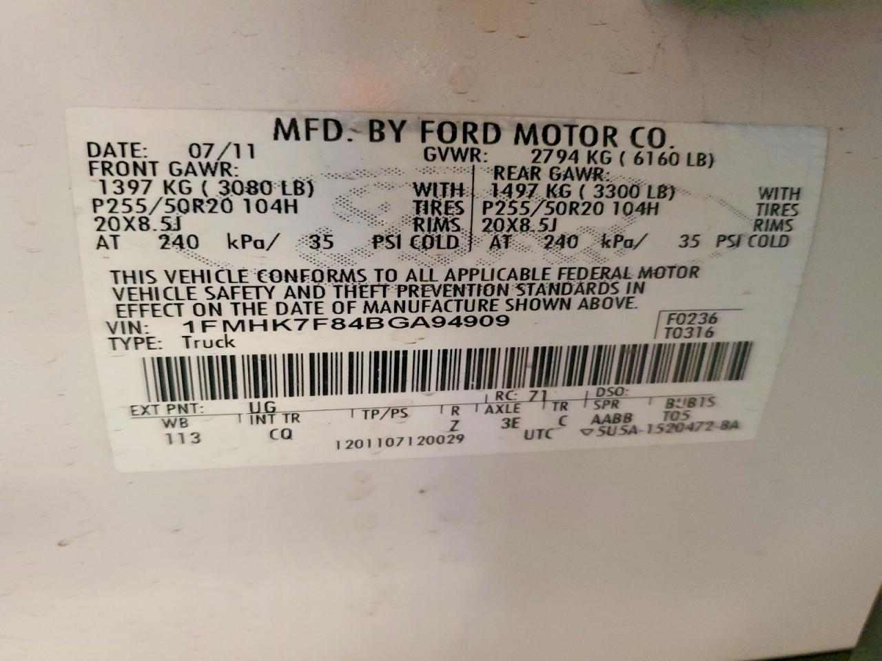 2011 FORD EXPLORER LIMITED photo 13