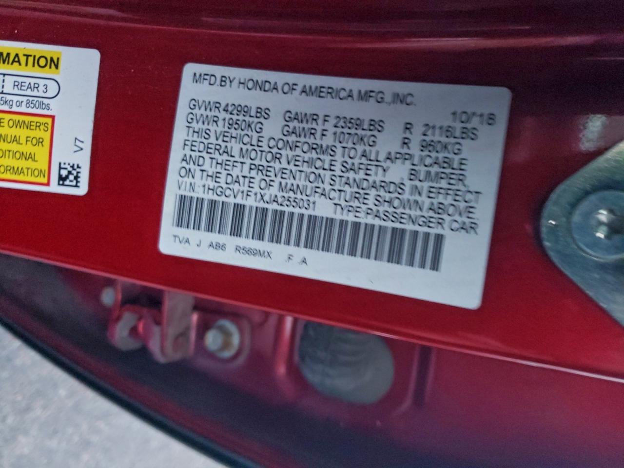 2018 HONDA ACCORD LX photo 12