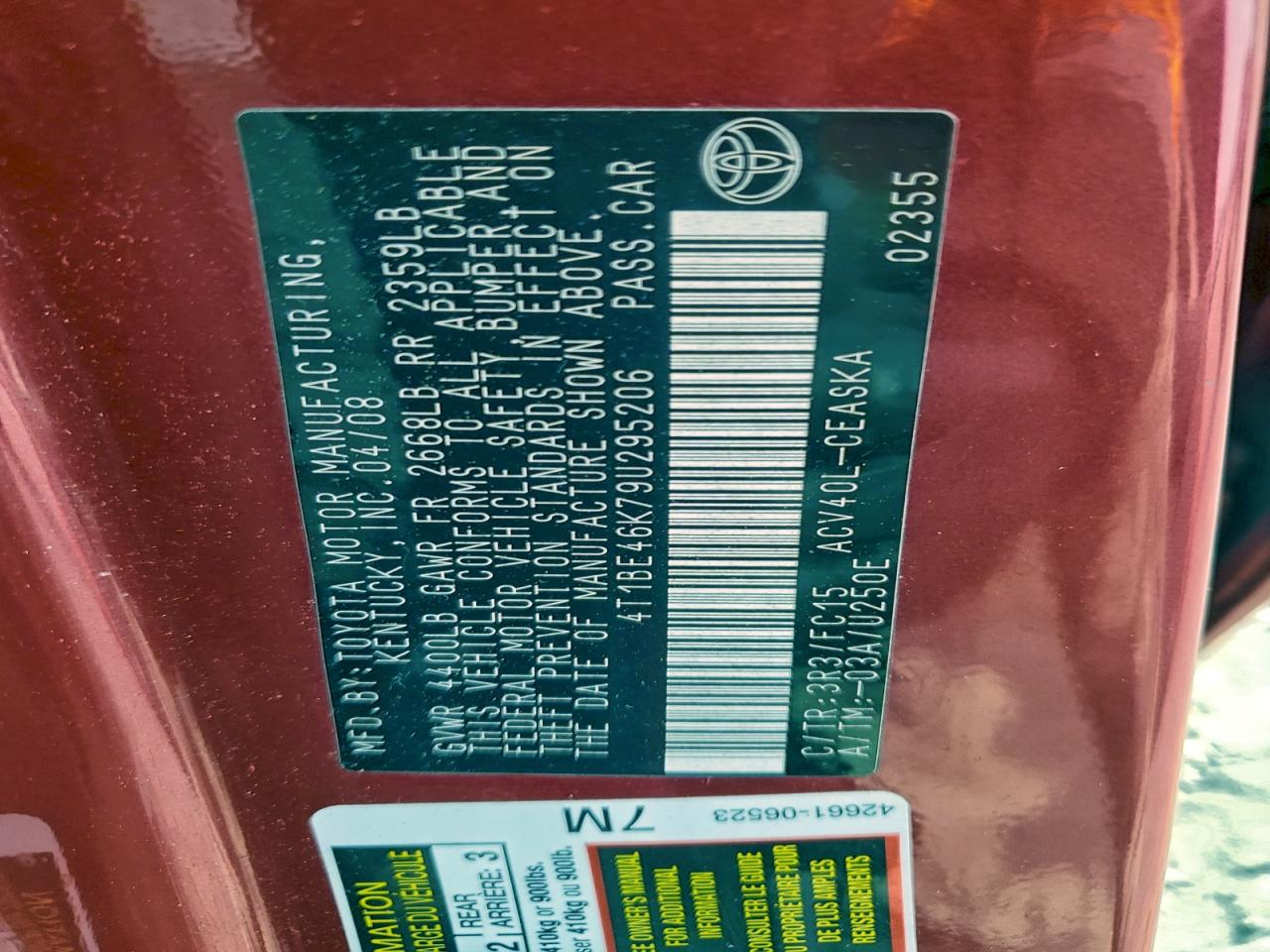 2009 TOYOTA CAMRY BASE photo 12