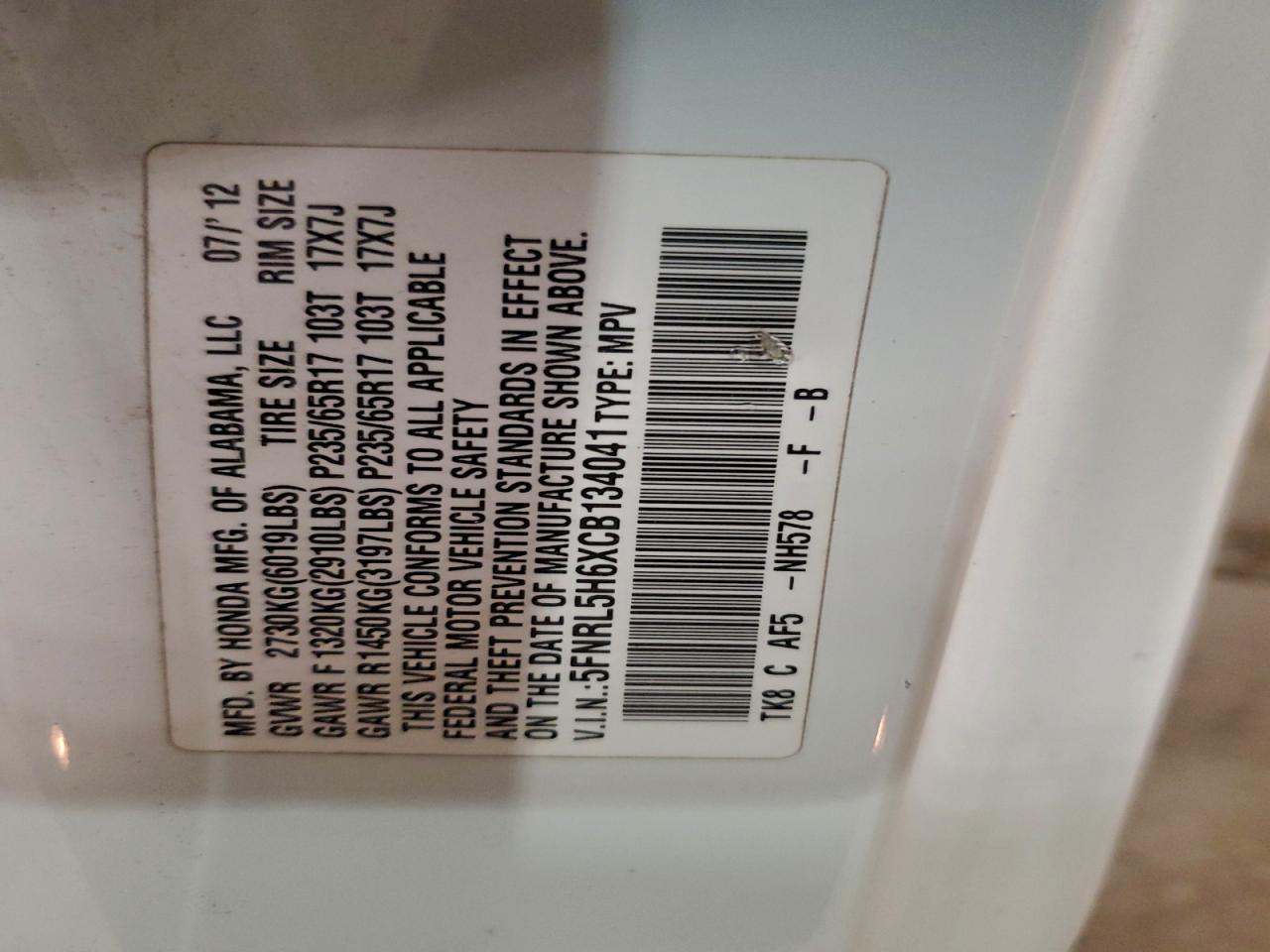 2012 HONDA ODYSSEY EXL photo 37