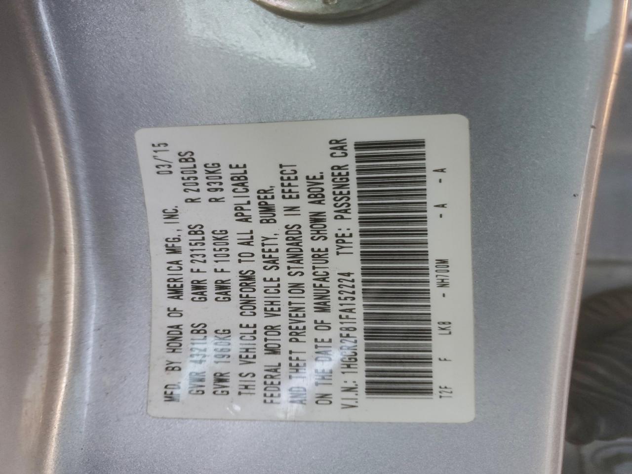 2015 HONDA ACCORD EXL photo 37