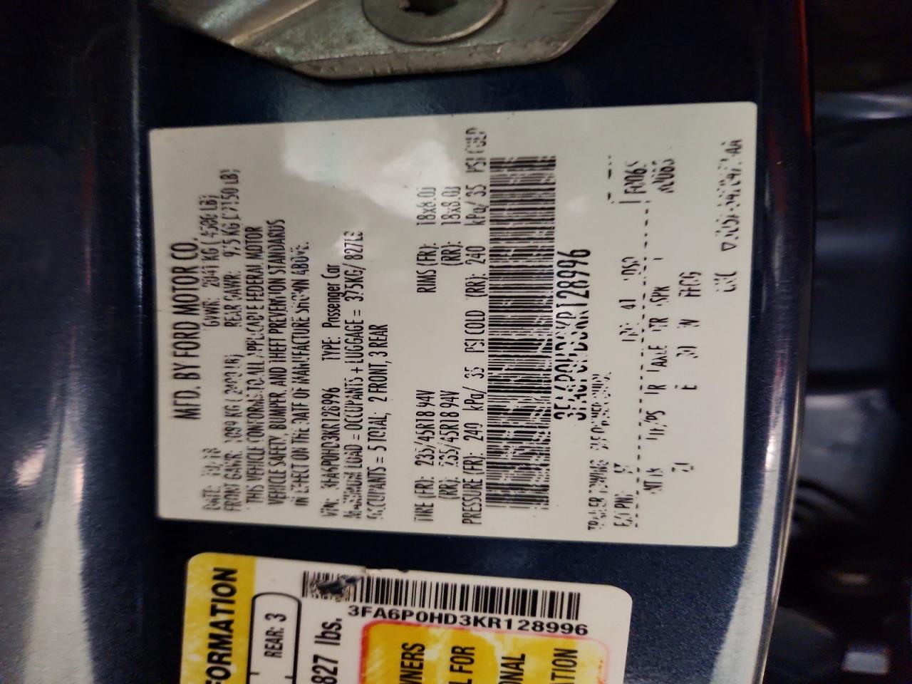 2019 FORD FUSION SE photo 12