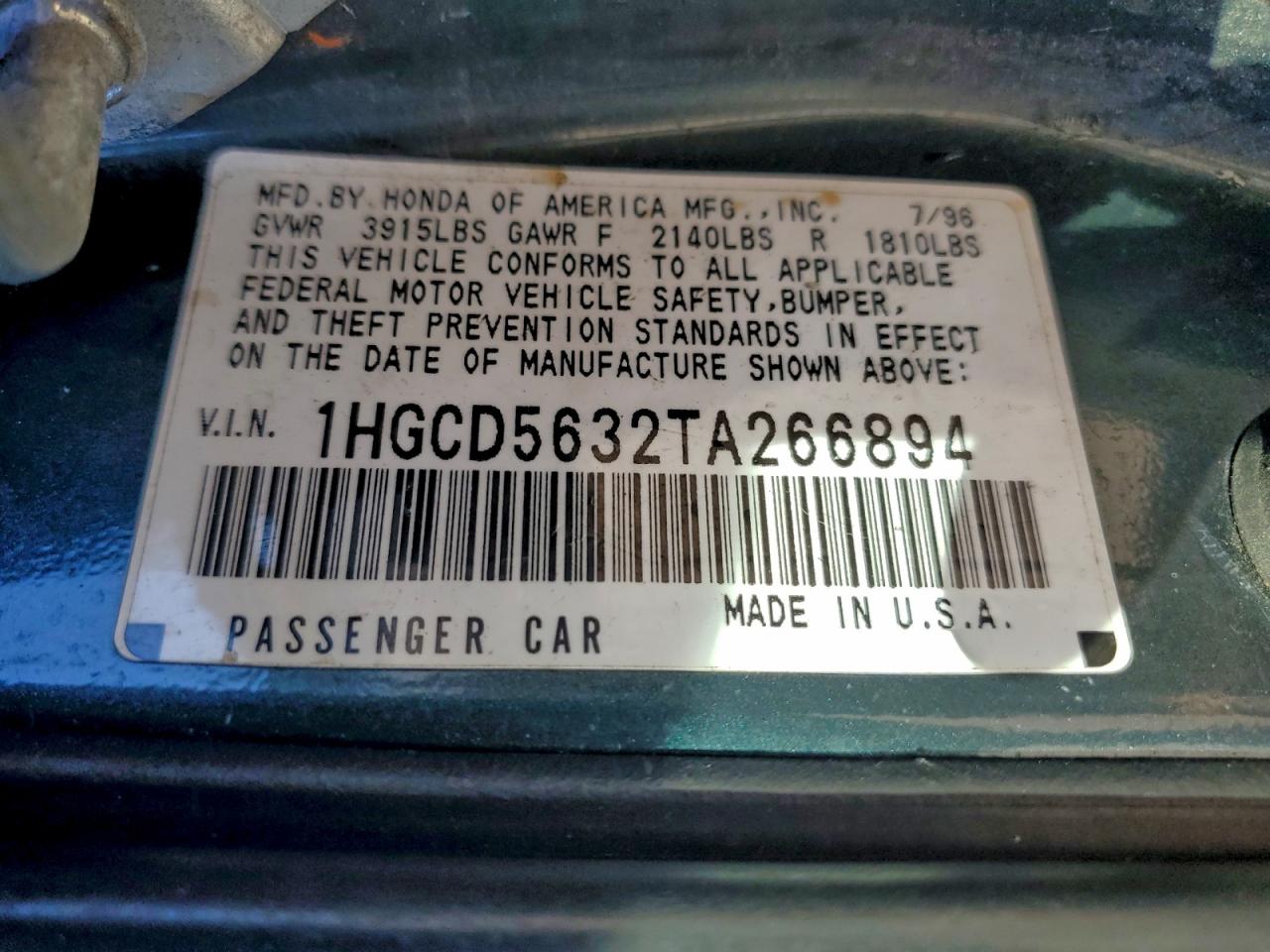 1996 HONDA ACCORD LX photo 13