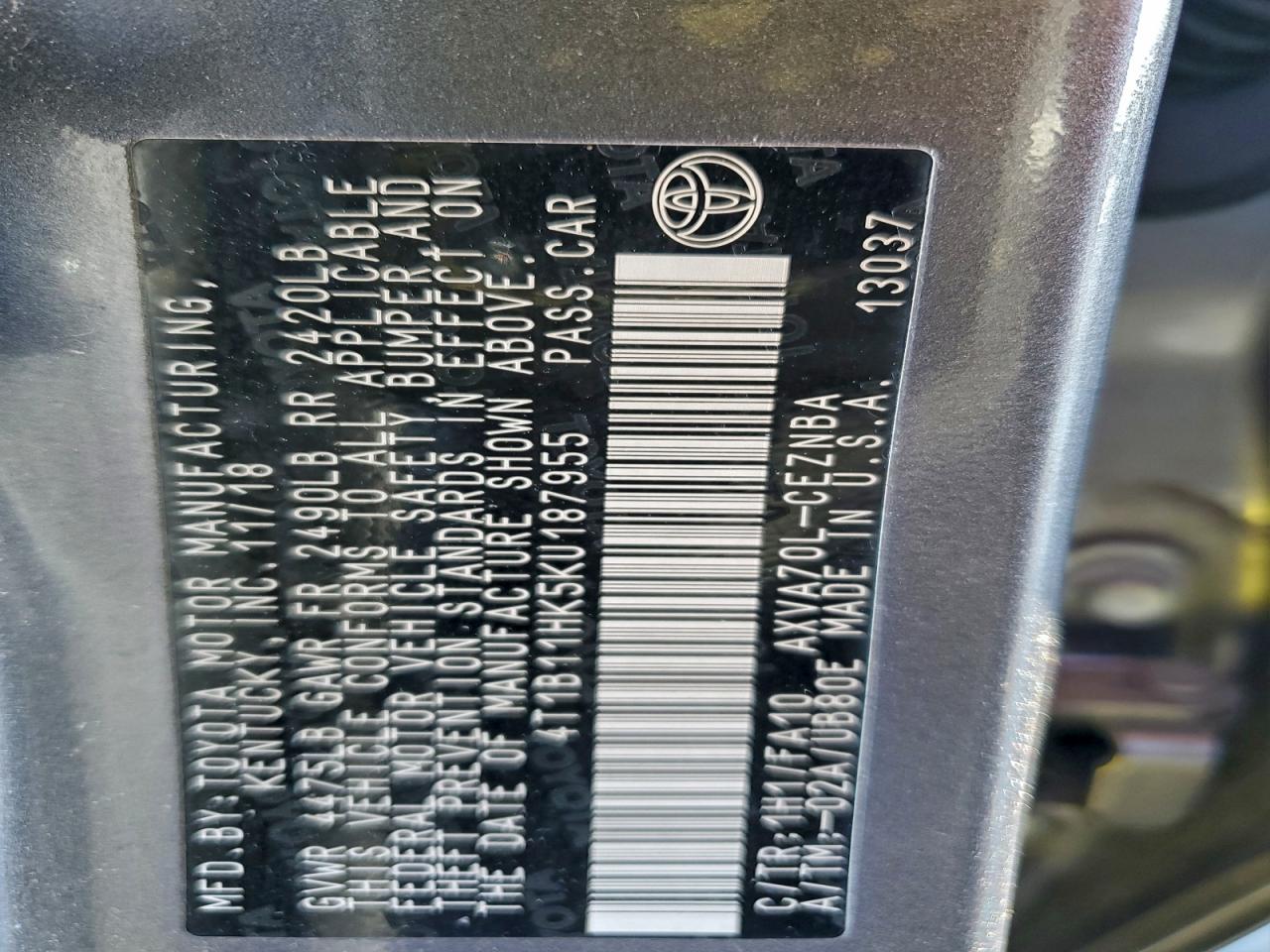 2019 TOYOTA CAMRY L photo 25