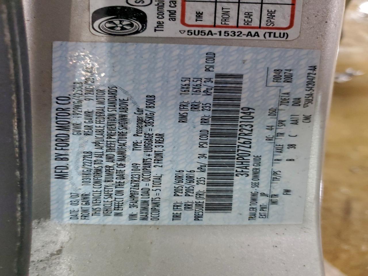2007 FORD FUSION SE photo 12