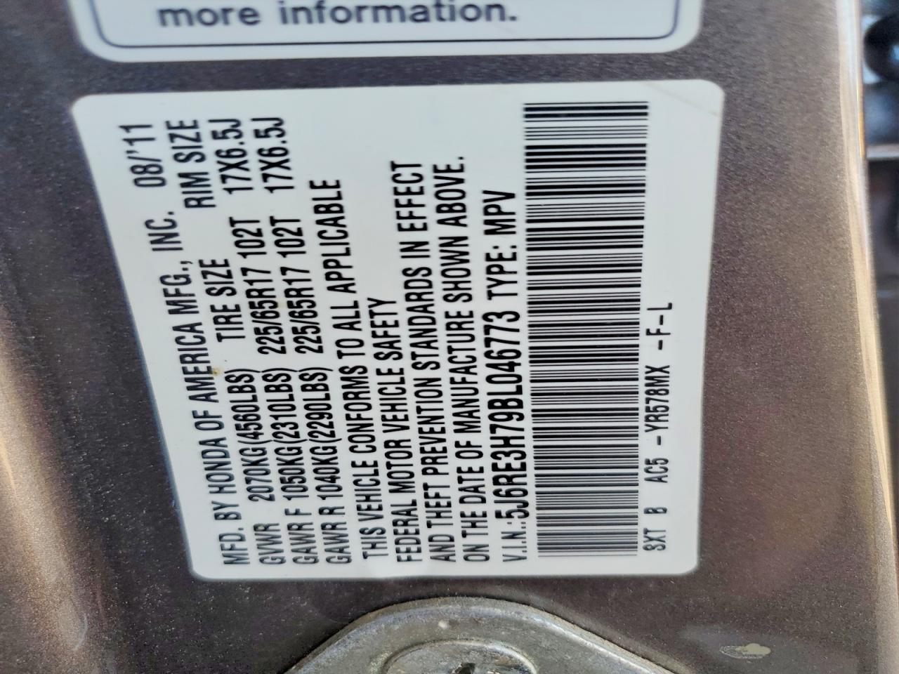 2011 HONDA CR-V EXL photo 12