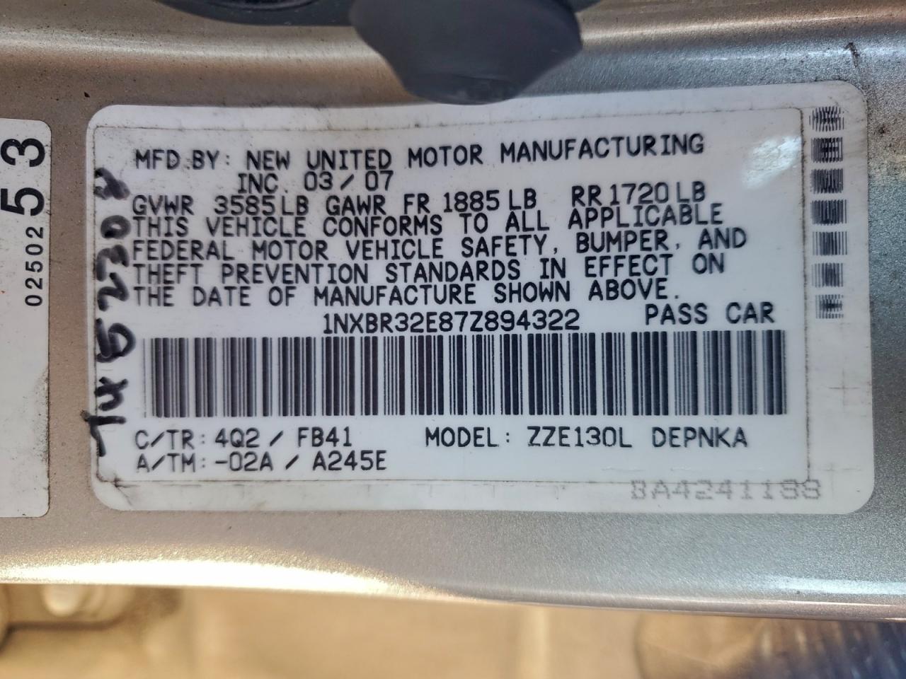 2007 TOYOTA COROLLA CE photo 12