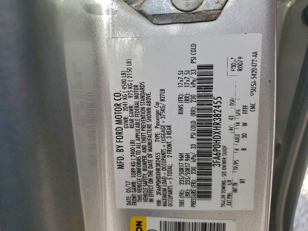 2017 FORD FUSION SE photo 23