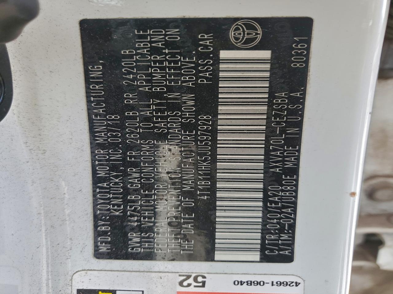 2018 TOYOTA CAMRY L photo 45
