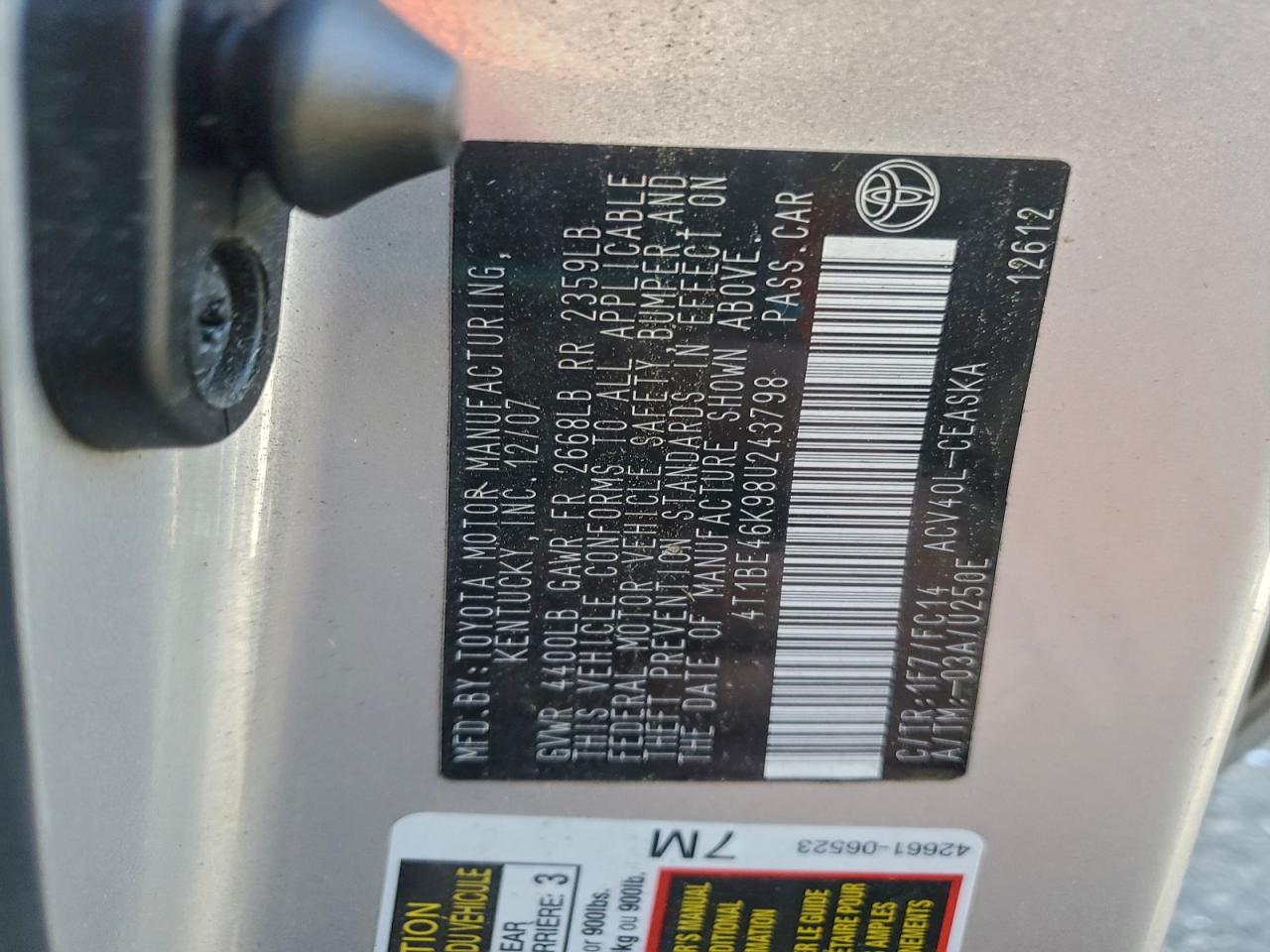 2008 TOYOTA CAMRY CE photo 12