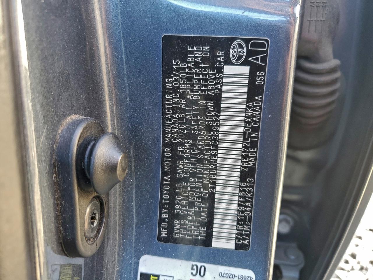 2015 TOYOTA COROLLA L photo 12