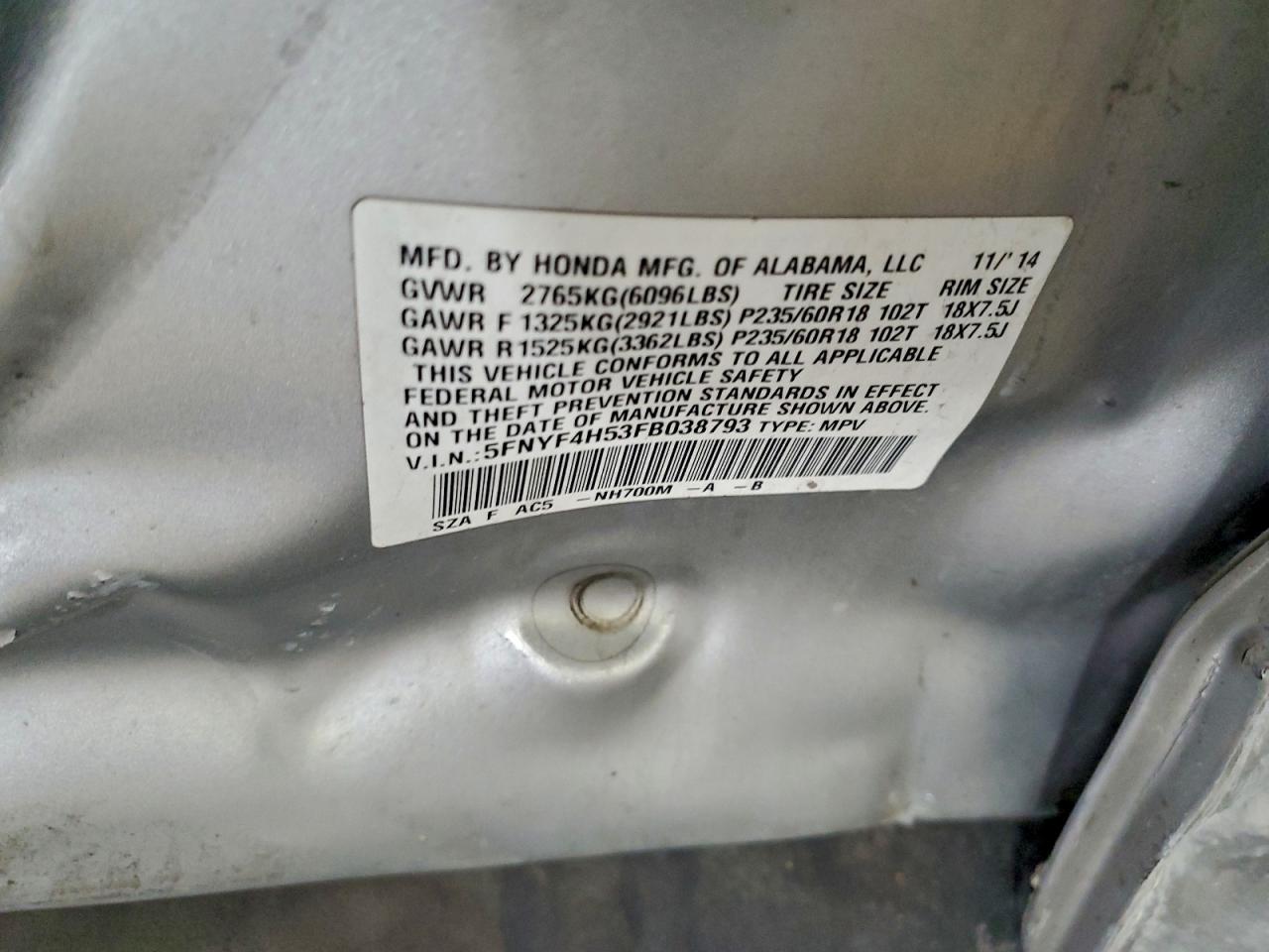 2015 HONDA PILOT EXL photo 13