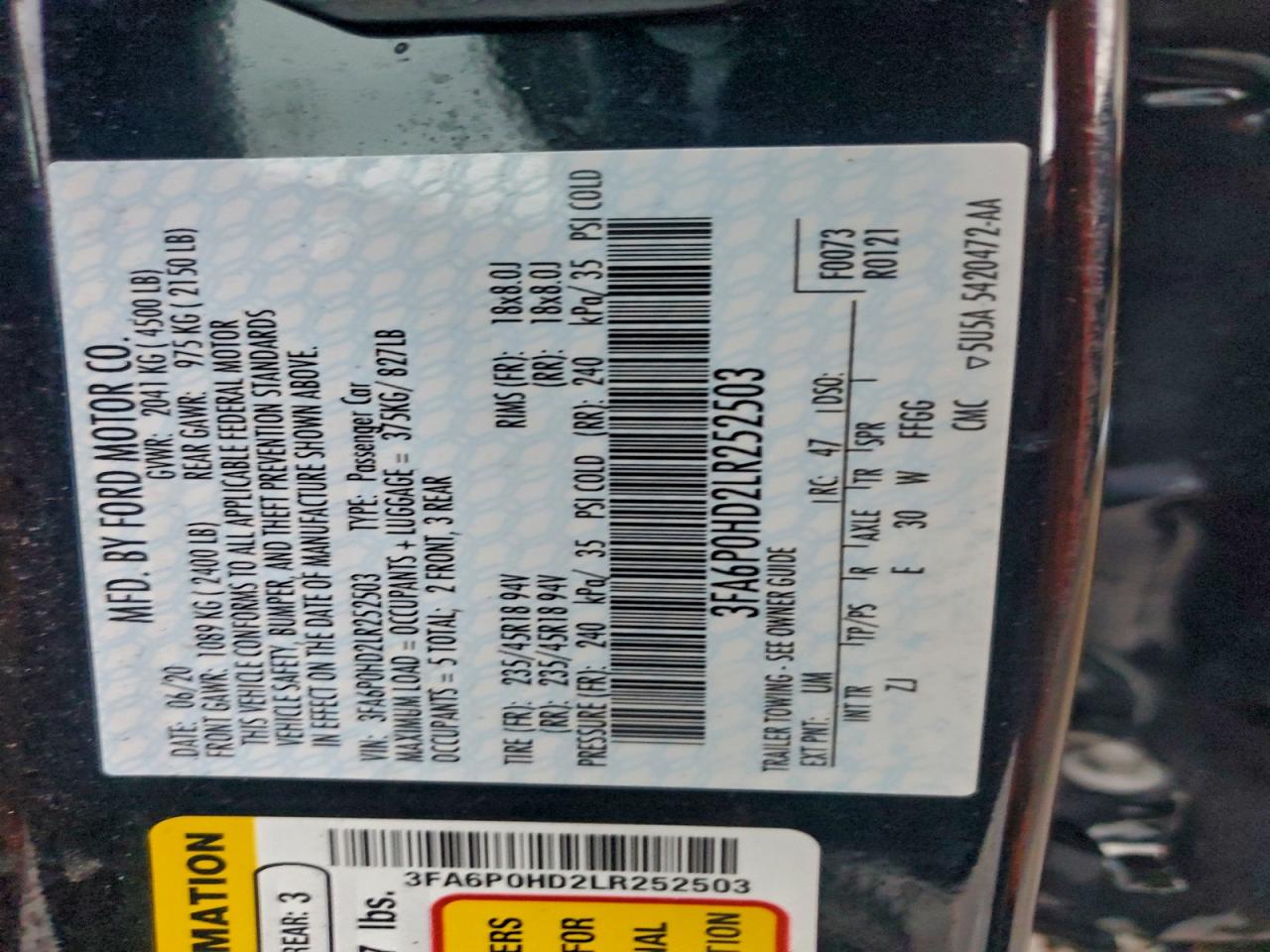 2020 FORD FUSION SE photo 34