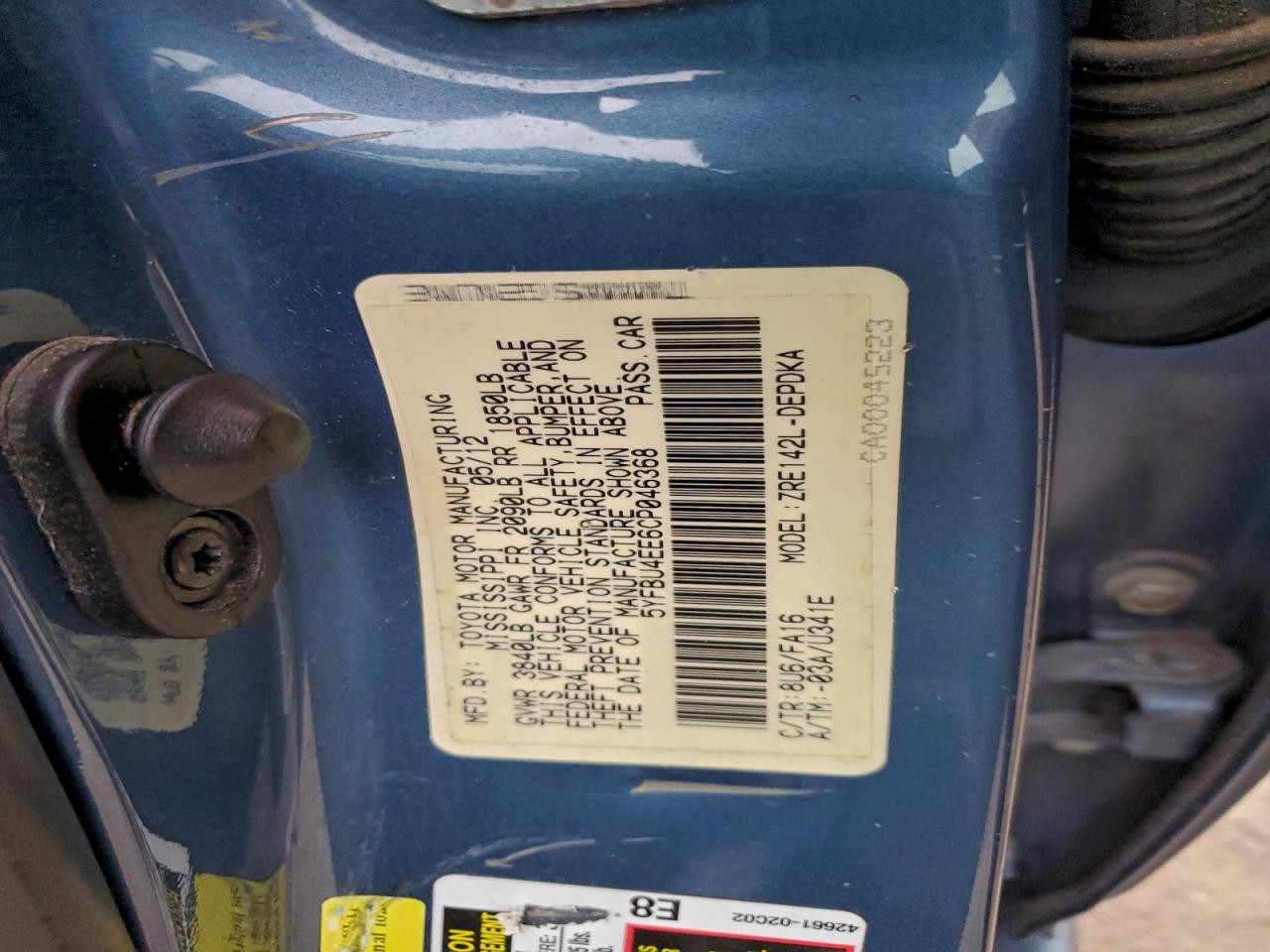 2012 TOYOTA COROLLA BASE photo 12