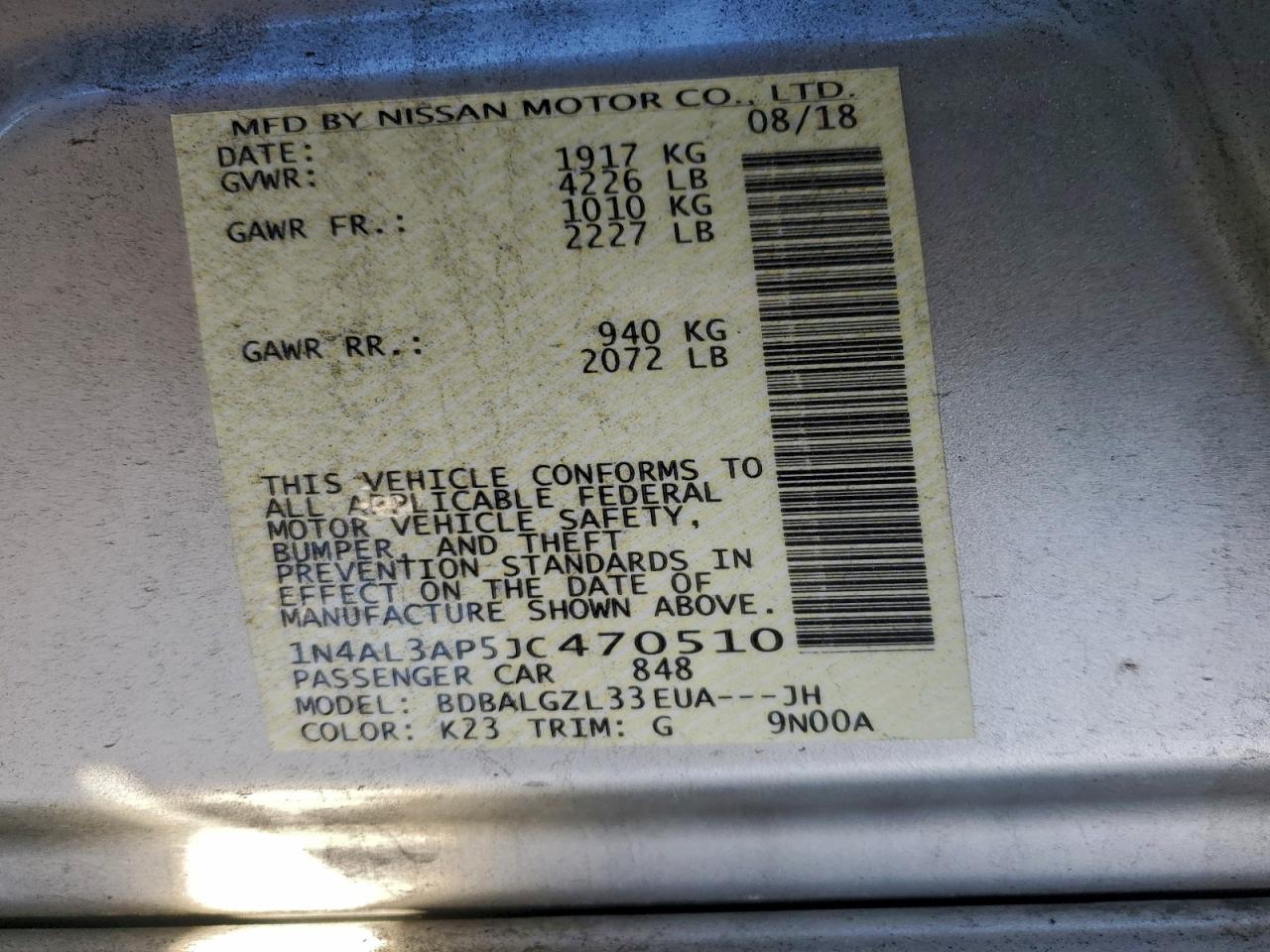 2018 NISSAN ALTIMA 2.5 photo 12